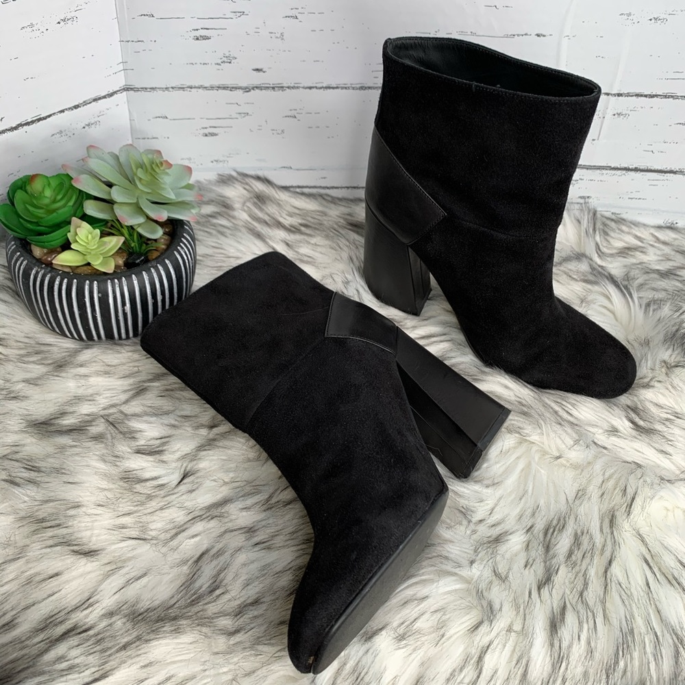 SEE BY CHLOE Luxury Minimalist Black Suede Square Toe Ankle Boots, 39.5/9.5 - Picture 11 of 14